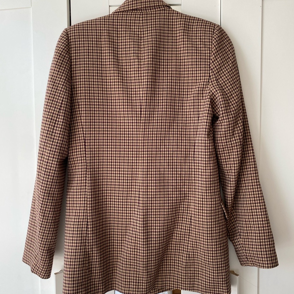 Zara Textured Brown Check Double Breasted Blazer Jacket Size XS - Picture 5 of 10